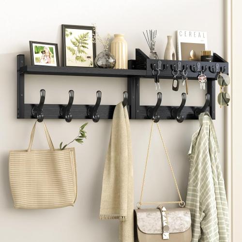 Evermagin 29 Coat Rack Wall Mount with Shelf for Entryway, Black