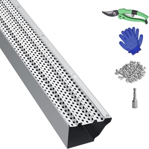 Seeutek Gutter Guards 5 Inch, 16pcs 40 Leaf Filters, Mill Finish Aluminum Cover System, Easy DIY Leaf Guard Compatible with Any Roof Gutter Type, Total 54FT Length