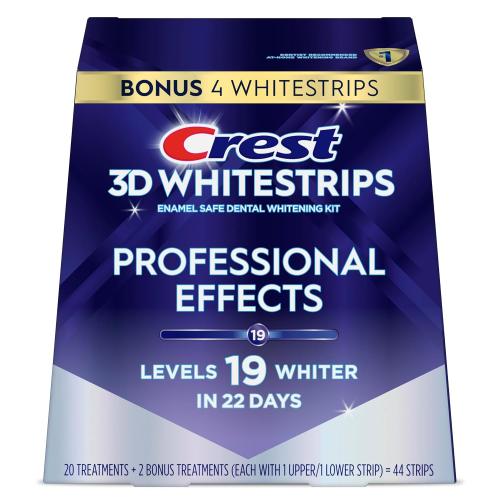 Crest Teeth Whitening Strips, Crest 3D Whitestrips Professional Effects, Enamel Safe Teeth Whitening Kit, 22 Treatments (44 Strips), Professional-Level Whitening, 19 Levels Whiter