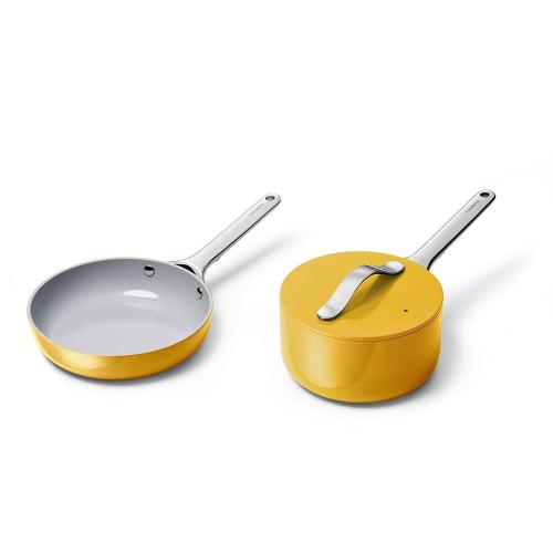 Caraway Mini Cookware Set - Non-Stick Ceramic Fry Pan (1.05 qt 8 ) & Sauce Pan (1.75 qt) - Oven Safe & Stovetop Agnostic (Gas Electric & Induction) - Marigold