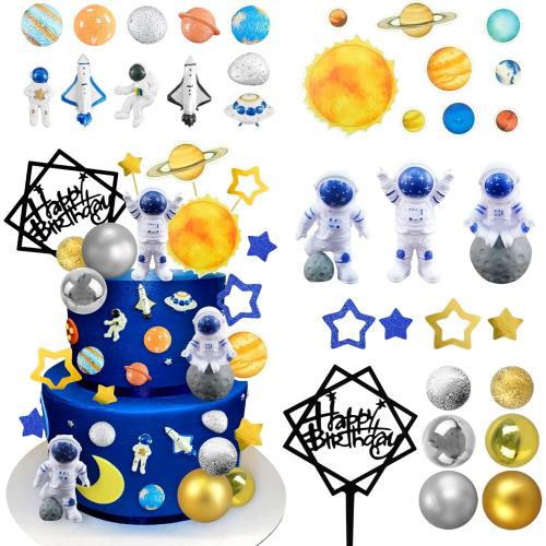 40PCS Space Cake Toppers Astronaut Planet Rocket Birthday Decorations