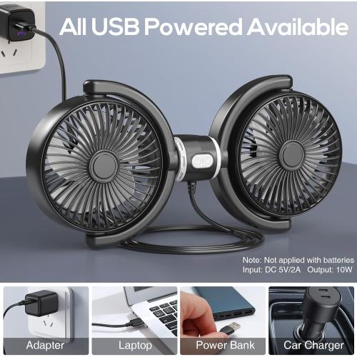 Trustnice USB Car Fan for Backseat for Kids, Dual Head Car Seat Fan Independently Controlled 360° Rotatable Powerful 3-Speed Vehicle rear headrest Air Circulation Cooling Fans for SUV Truck Sedan