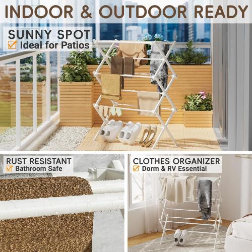 Foldable Clothes Drying Rack, Reinforced Joints, White