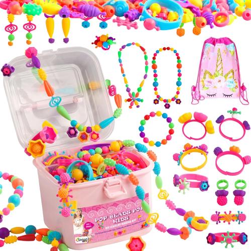 Orian Pop Beads Jewelry Kit for Girls – 550  Colorful Snap Beads to Create Bracelets, Necklaces & Rings, Fun DIY Set with Unicorn Gift Bag, Ages 3