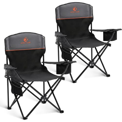 ALPHA CAMP Camping Chairs 350LBS Capacity, Heavy Duty Folding Chair with 4-Can Cooler Bag, Portable Outdoor Chair with Cup Holder for Adults, Collapsible for Tailgating, Beach, Fishing