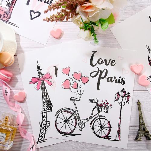 Outus 4 Pieces Paris Wall Decor Pink Paris Themed Bedroom Decor Eiffel Tower Wall Art Prints Romantic Unframed Picture Poster for Living Room Girls Bedroom Bathroom Office Decoration, 8 x 10 Inch