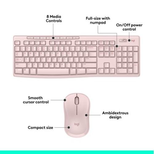Logitech MK270 Wireless Keyboard and Mouse Combo, Rose