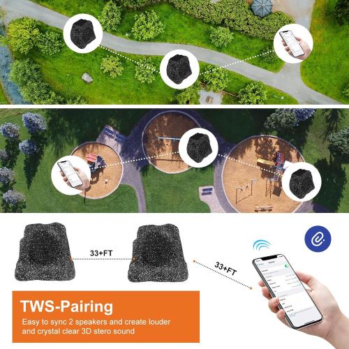 STUDIOFINIX 8 Rock Speakers Outdoor Waterproof - 5.3 Bluetooth Wireless Speaker Solar Powered Max Peak 240W for Garden,Patio,Deck,Pool,Backyard (Gray 1 Pair)