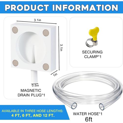 Magnetic Window AC Drain Kit,6FT Clear Condensate Drain Hose with Stainless Clamp, Magnetic Drain Adapter for Windows AC and Mini Split Units
