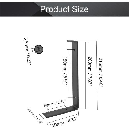 MroMax 1Pcs Wall Shelf Brackets  Heavy-Duty  Metal Shelf Supports L Corner Brace with Lip Black