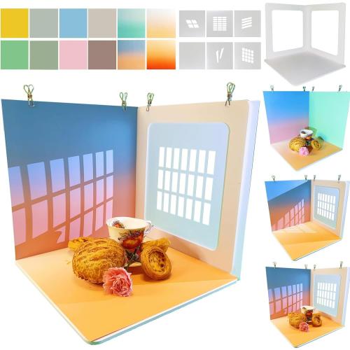 15PCS Content Creator Backdrop Photography Studio Photo Backdrops Board Kit: Portable Small Product Background Table Top Kit - Flat Lay Props for Jewelry Cosmetic Makeup 16 * 16IN Multi-Function