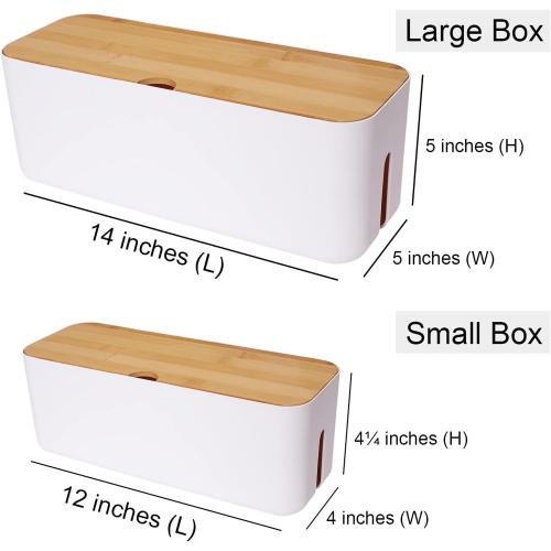 Changsuo Cable Management Box Set Cable Organizer Boxes for Extension Cord Power Stripe Surge Protector Wire Management Organizer Cover Hider for Desk Home Office Kitchen (Small & Large White)
