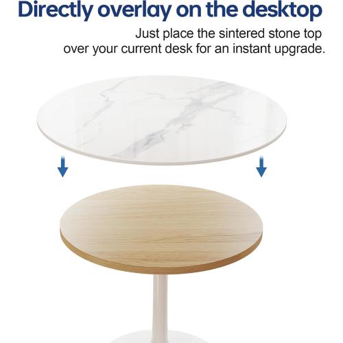 ZL ZELing Round Sintered Stone Table Top 23.6,Replacement Table Top for Indoor & Outdoor - Heat/Scratch Resistant Waterproof Ceramic DIY Desktop,Patio/Balcony/Bistro/Café & Dining Room (White)