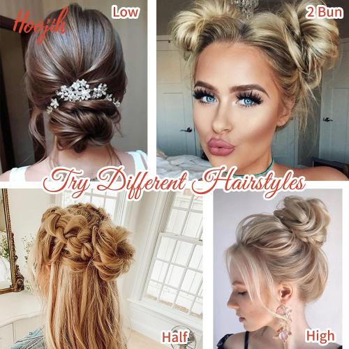 HOOJIH Messy Bun Hair Piece - Super Long Tousled Updo Extensions, Wavy Wrap Ponytail With Elastic Band for Women Girls - Ash Brown