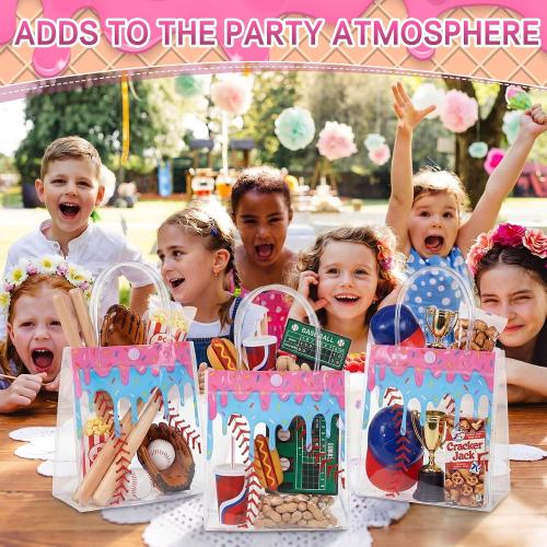 Kolldenn 24 Pcs Clear Baseball Snack Bags PVC Party Favors with Handle