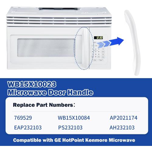 WB15X10023 Microwave Oven Door Handle White Compatible with GE HotPoint EMO2000C01WW EMO2000C02WW JVM1410WC001 JVM1410WC002, Replacement 769529 WB15X10084 AP2021174 EAP232103 PS232103