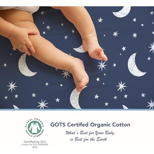 100% Organic Cotton Fitted Sheets Perfectly Compatible with Graco Pack n Play, Babyletto, Pamo Babe, Hiccapop, Dream on Me, Evenflo, Baby Trend Portable/Mini Crib/Playards. 2 Pk, Blue/Boy.