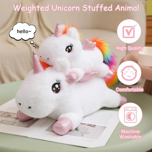 SQEQE Weighted Unicorn Plush, Weighted Unicorn Stuffed Animal, Cute Plushies Soft Pillow Toy Gift for Kids Adults 9.8 Inch, 0.8 Lbs