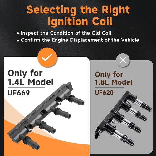 Ignition Coil Pack and Iridium Spark Plugs for 1.4L Turbo Compatible with Buick Encore 2013-2021 & Chevy Trax Cruze Sonic 2011 2012 2013 2014 2015 2016 2017 2018 2019 2020 2021, Replace OE UF669, 2667