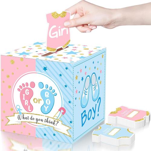 Saintrygo Baby Gender Reveal Voting Box with 50 Pieces Boy or Girl Ballot Cards Baby Shower Decorations Party Invitations and Voting Games Gender Reveal Party Supplies(Pink, Blue)