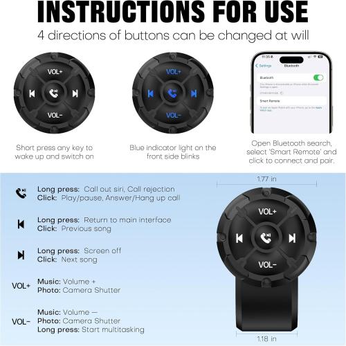 Bluetooth Media Button Adjustable Direction Remote Control