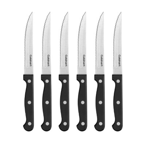 Cuisinart 6pc Stainless Steel Triple Rivet Serrated Steak Knives with Blade Guards