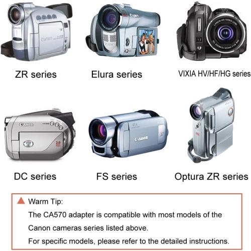 CA-570 for Canon Camcorder Charger, DC in 8.4V Compact Power Adapter, Compatible with Canon ZR200 ZR300 ZR500 ZR85, Optura 10 20 30, HF FS XA Elura DC VIXIA HV HG MV Series etc.
