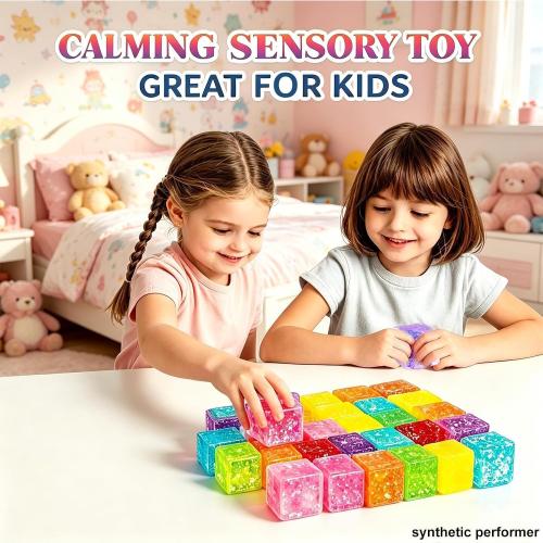 12 Pack Glitter Stress Cubes Sensory Fidget Toys for Kids Adults, 8 Colors Squishy Cube Stress Balls, Anxiety Relief Squeeze Toys for Classroom Prizes Party Favors Easter Basket Stuffers
