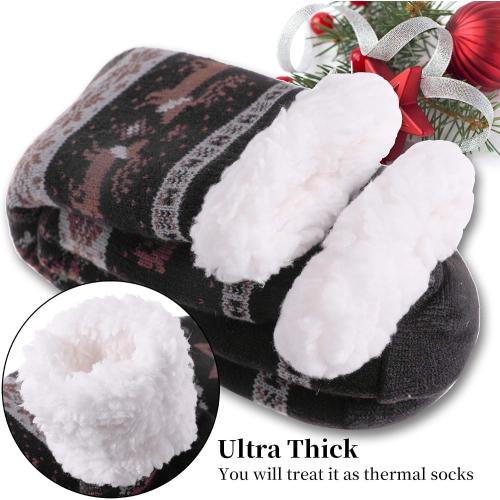 Mens Fuzzy Slipper Socks Soft Warm Fleece Lined Non Slip Winter Socks Black Deer