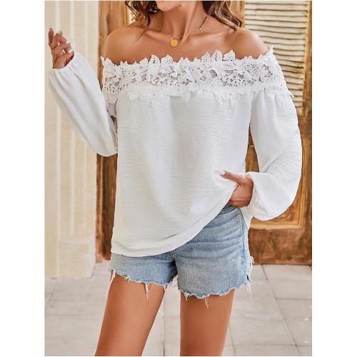 SweatyRocks Women's Lace Off The Shoulder Top Long Sleeve Vacation Blouse