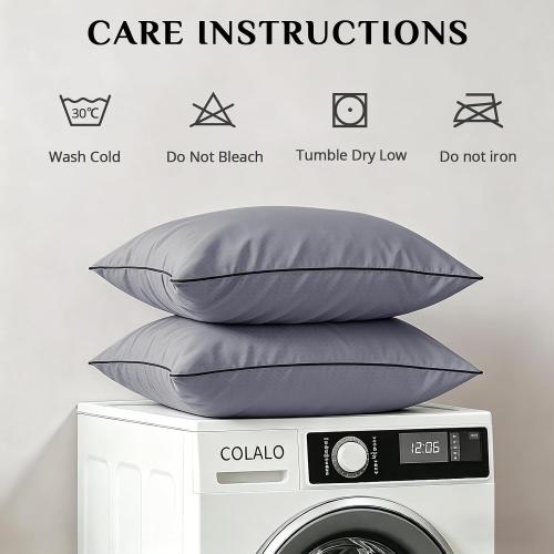 JOLLYVOGUE Grey Pillows Queen Size Set of 2, Supportive Firm Bed Pillows with Oeko-Tex Certified Soft Down Alternative Fill, Fluffy Luxury Hotel Quality for Back, Stomach and Side Sleepers