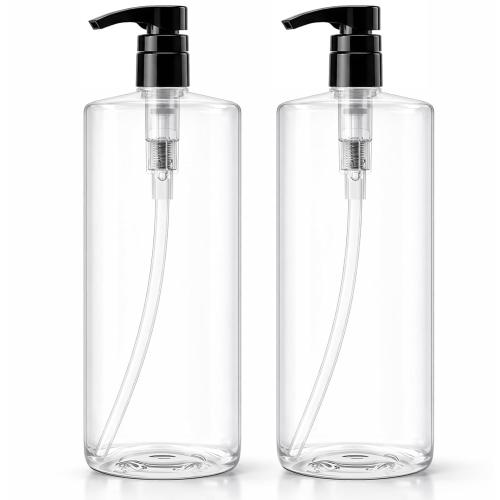 Bar5F Empty Pump Bottles 32 oz. (1-Liter) BPA-Free Crystal-Clear USA 2-Pack | Large Refillable Containers for Shampoo, Conditioner, Body Wash, Lotion, Gel, Laundry Detergent, Hand Soap