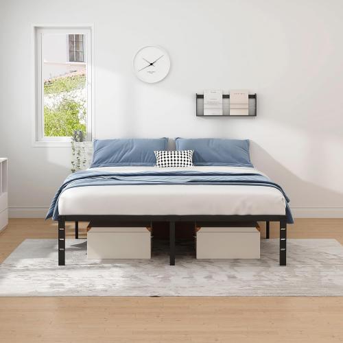 NEW JETO Metal Bed Frame,Queen Size Bed Frame with Storage Space,Heavy Duty Sturdy Mattress Foundation, Easy Assembly,No Box Spring Needed, Black,12 Inch,Queen