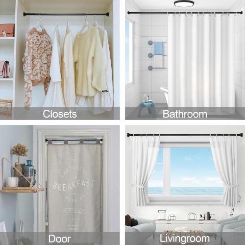 Shower Curtain Rod Adjustable 43-92 inch, 1Diameter Spring Tension Curtain Rod No Drill, Anti-Rust Non-Slip Shower Rod, Black Shower Curtain Rod for Bathroom Tension