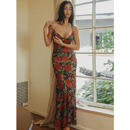 Size L...Women's Floral Print Tie Shoulder Long Vacation Maxi Dresses