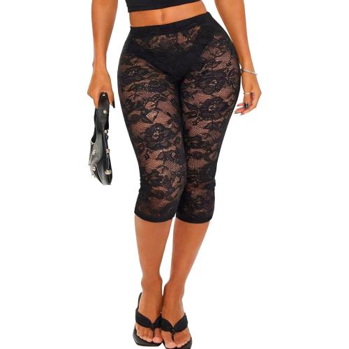 TZLDN Women Lace Capri Leggings Sexy Sheer Y2k Going Out Cropped Pants