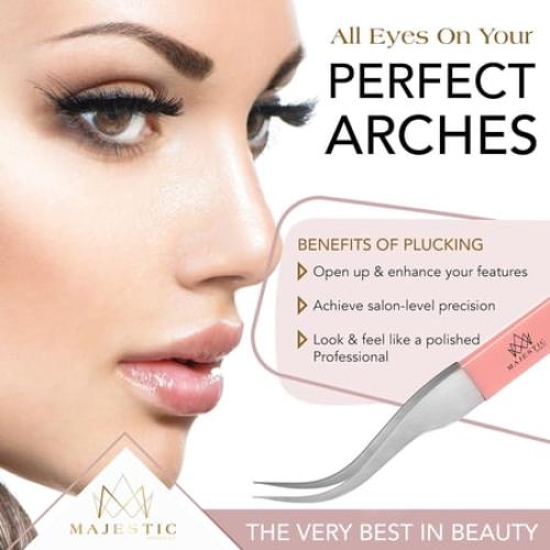 Majestic Bombay Curved Needle Nose Tweezers Stainless Steel Surgical Tweezers, Light Pink 2-Pack
