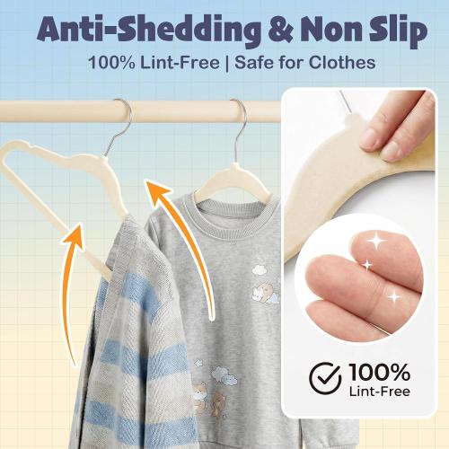 HOUSE DAY 14 Inch Kids Velvet Hangers 50 Pack, Durable Big Kid Hanger Beige