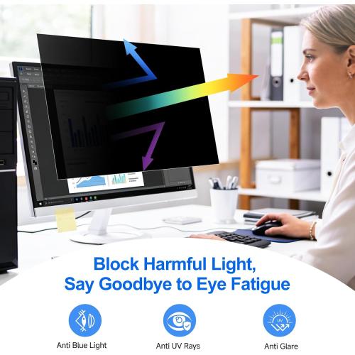 [2-Pack] Privacy Screen For Computer Monitor, 24-Inch 16:9 Aspect Ratio; Anti Spy/Bule Light/Glare And Eye Protection, 2 Install Ways Removable For Office, Airport, Cafe And Other Public Area; Diagonal 24 Inches, Width 20.92 Inches, Height 11.77 Inches