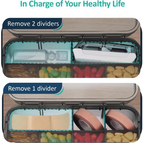 Fullicon Moisture Proof Travel Pill Organizer, 12 Large Compartments, Black