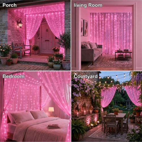 HXWEIYE 300LED Fairy Curtain Lights, 9.8x9.8Ft USB, Remote, 8 Modes & Timer