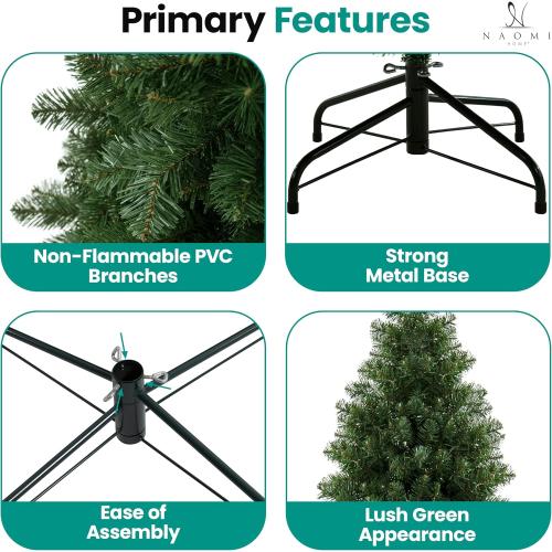6ft Full Body Unlit Artificial Christmas Tree, Realistic Dense Pine with 1,000 Branch Tips, Hinged Easy Assembly & Stable Base, Perfect for Holiday Ornaments