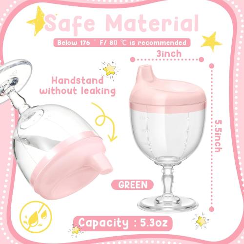 Irenare 1 Pcs Wine Sippy Cup Baby No Spill 5oz Goblet Style Pink
