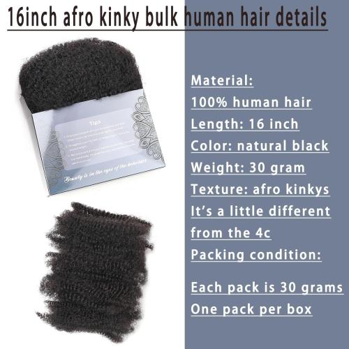 Afro Kinkys Bulk Human Hair 16 inch (1B 16 Inch)
