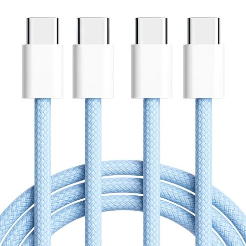 【2-Pack 3.3FT】 USB C to USB C Braided Fast Charging Cable, 60W PD Type-C Power Cord for iPhone 17/16/15 Pro Max, MacBook Air, iPad Pro, Samsung Galaxy, Pixel, Android Auto, CarPlay, Blue