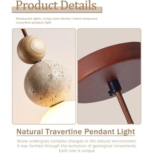 Natural Travertine Pendant Light, 10.6 Japanese Wabi Sabi Pendant Light