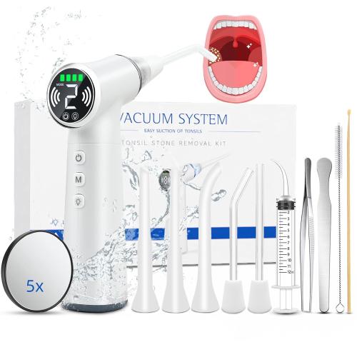 Upgraded Tonsil Stone Remover Tool – Rechargeable Tonsil Stone Vacuum with LED Light & 11-in-1 Probes, for Bad Breath Relief, Safe Silicone/Glass Tip for Tonsilloliths Removal