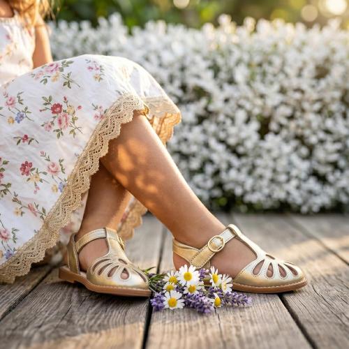 Girls Closed-Toe Sandals Toddler Flower Cutout Summer Dress Shoes (Size 29) ( See the picture for the model )