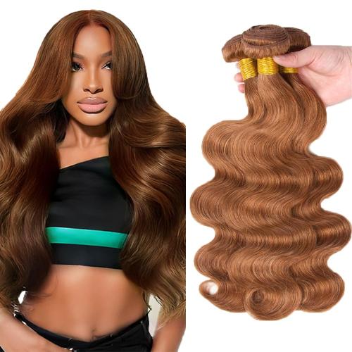 28 30 32 inch Light Brown Bundles Human Hair 30 Body Wave Bundles Peruvian Grade 8A Virgin Hair 3 Bundle 30 Light Brown Body Wave Bundle 300g