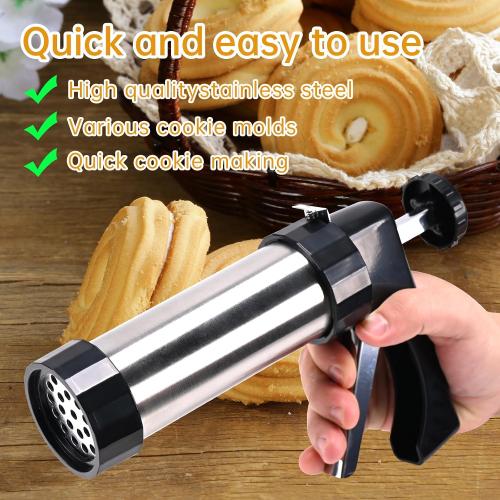Stainless Steel Cookies Press,Cookie Press Gun Kit with 13 Cookie Discs and 8 Piping Tips for DIY Christmas Cookies Maker